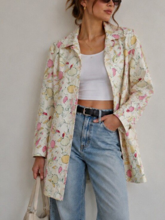 LOFT Jackets & Blazers - Loft Vintage Frut Print Trench Coat Jacket Size MP